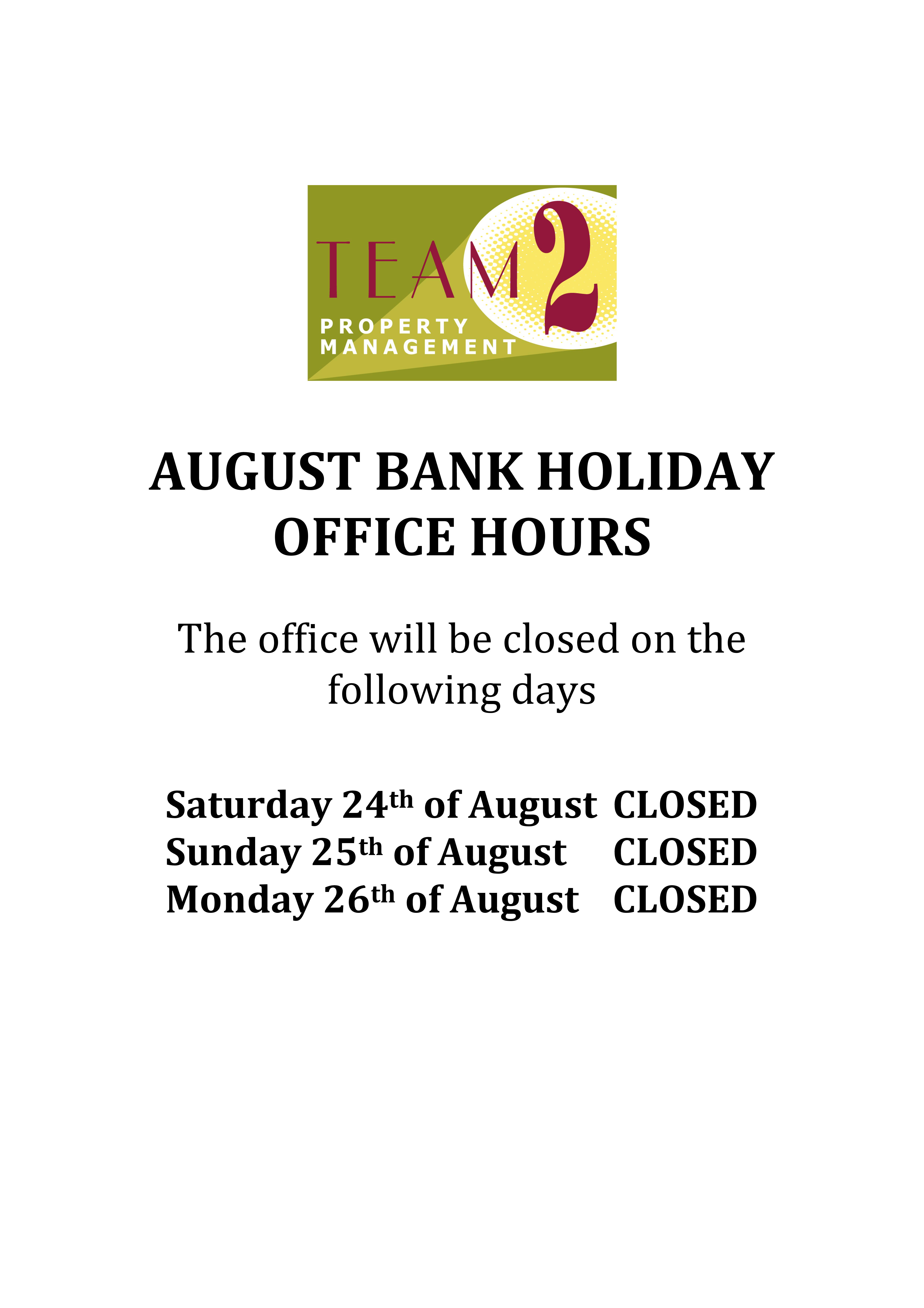 August Bank Holiday Hours